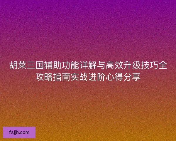 胡莱三国辅助功能详解与高效升级技巧全攻略指南实战进阶心得分享
