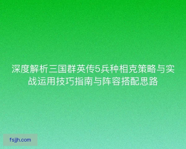 深度解析三国群英传5兵种相克策略与实战运用技巧指南与阵容搭配思路